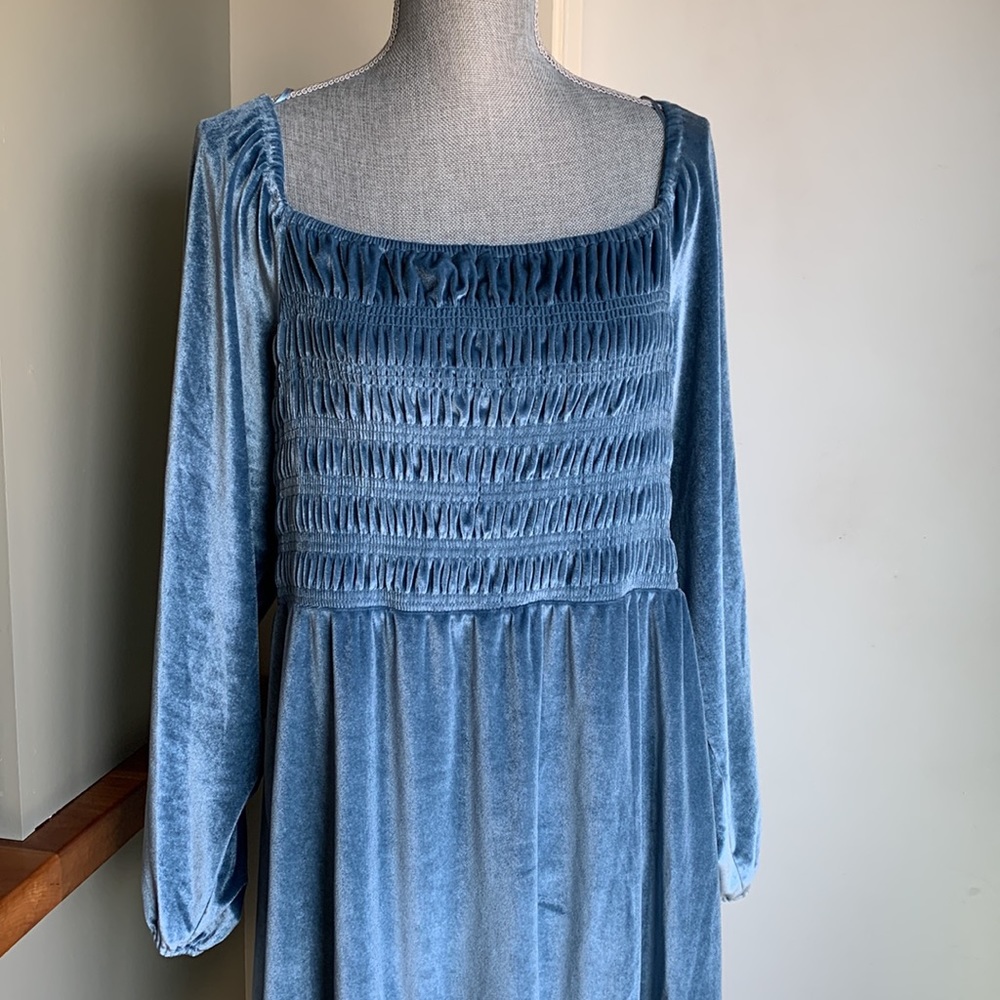 LC Lauren Conrad Blue Smocked Velvet Dress - Picture 3 of 5